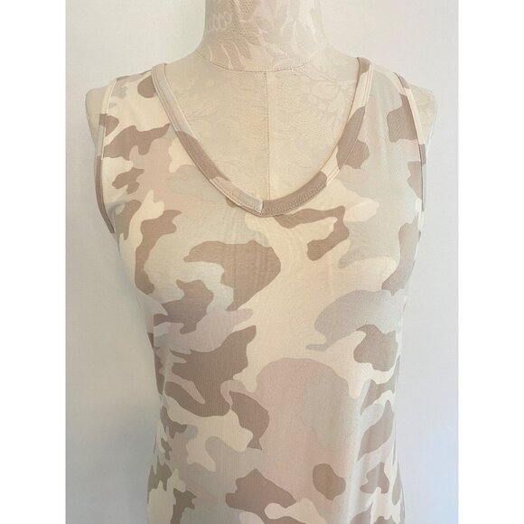 Sleeveless Beige Camo Tank Dress By Olive+Oak Size M With Asymmetrical Hem - Picture 3 of 7